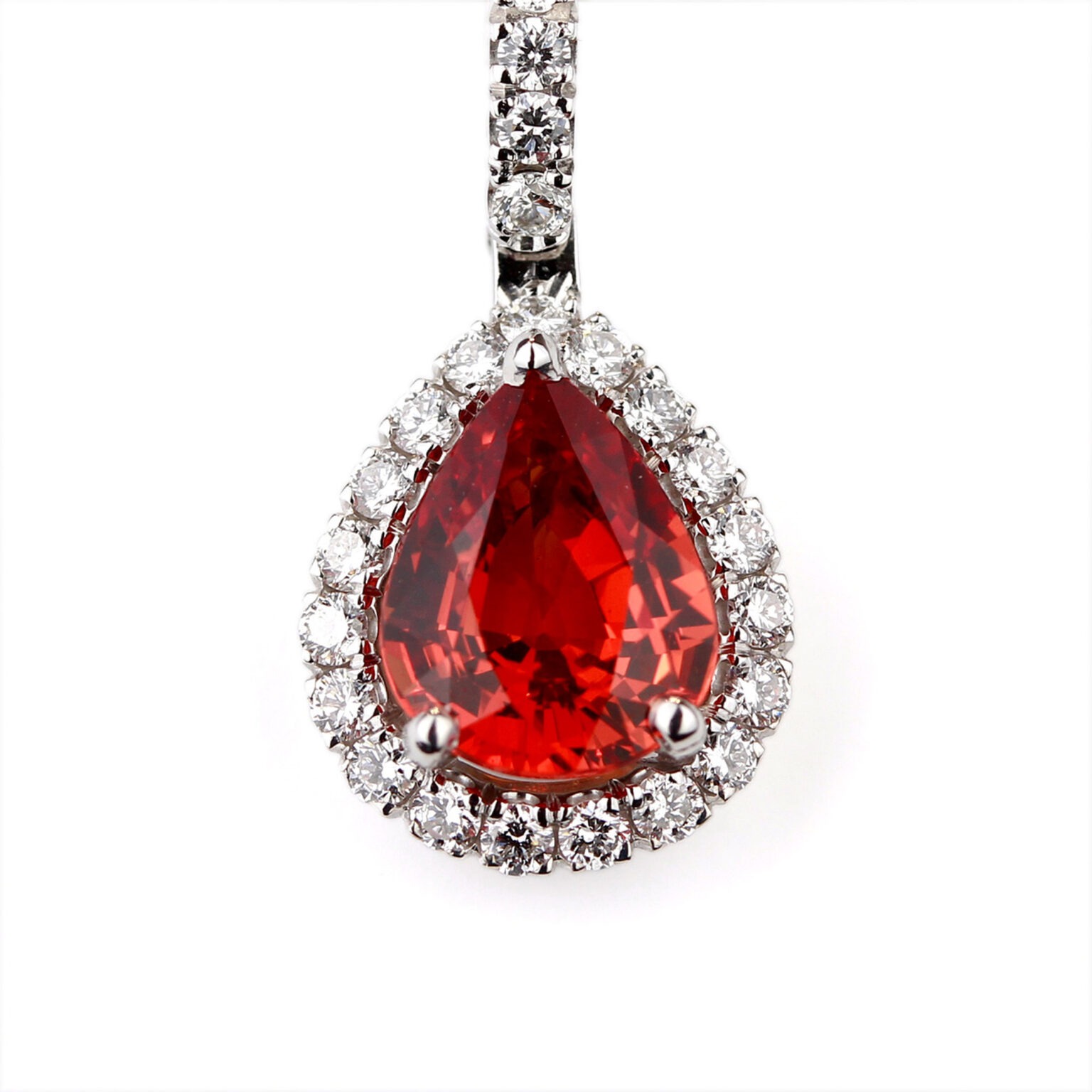 Marquise Des Anges Pendentif Saphir Orange Taille Poire Entourage