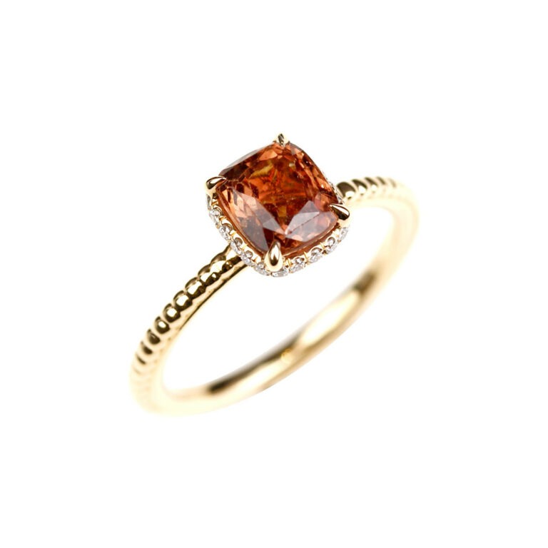 Bague Saphir Orange Diamants Et Or Rose Millegrain