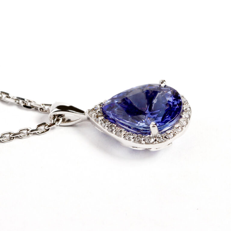 Pendentif Tanzanite Poire Entourage Diamants Marquise Des Anges Tanzanite