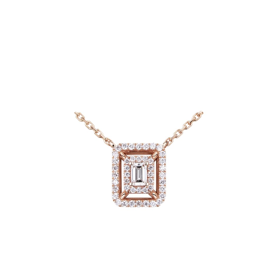 Pendentif diamant taille émeraude double entourage diamants et en or rose