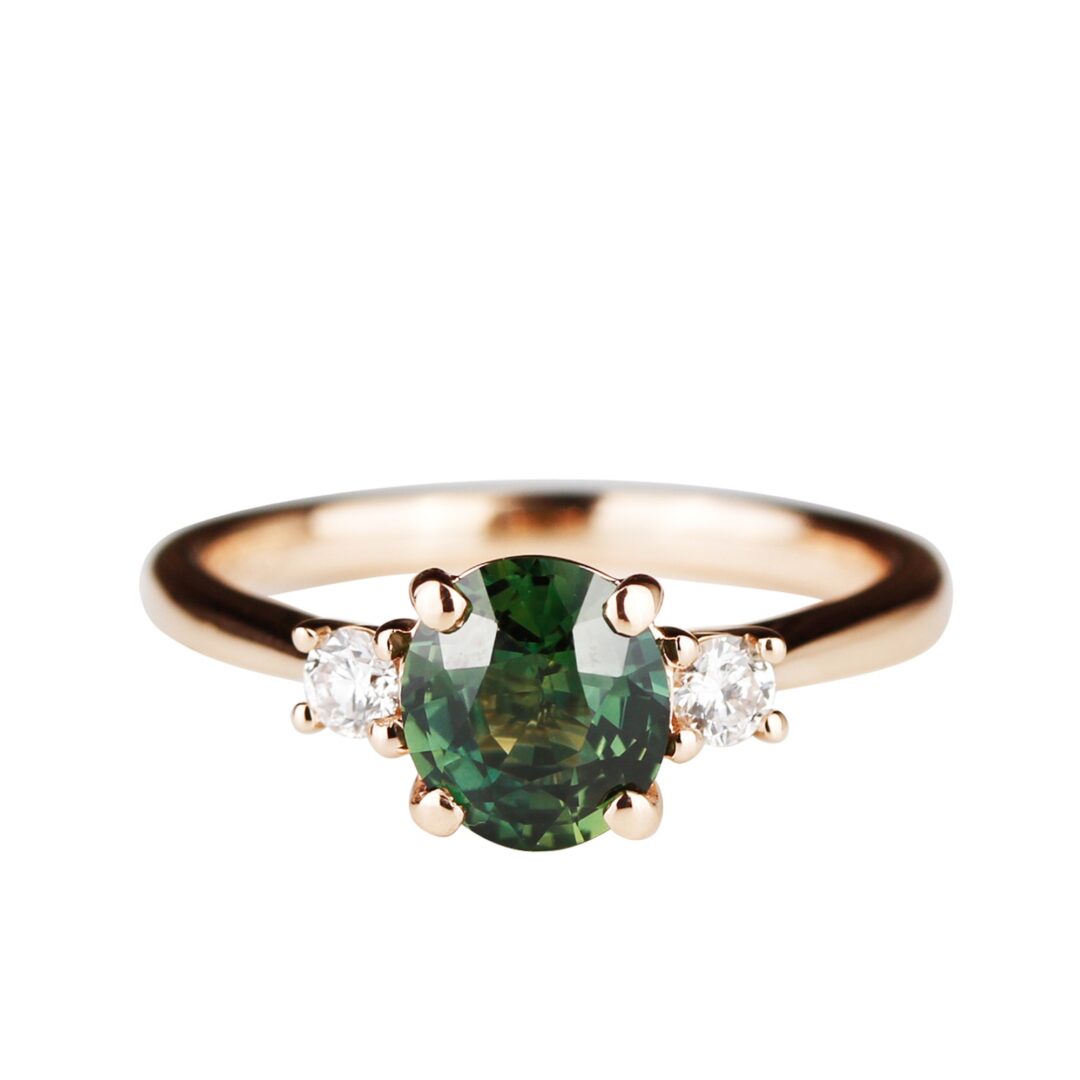 Bague Saphir vert et diamants ronds