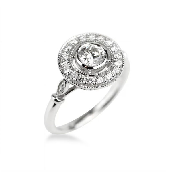 Solitaire diamant or blanc millegrain Compagnie des Gemmes