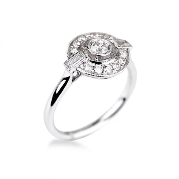 Solitaire diamant or blanc millegrain