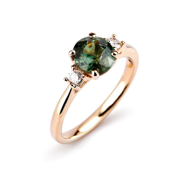 Bague Saphir vert et diamants ronds Compagnie des Gemmes Paris