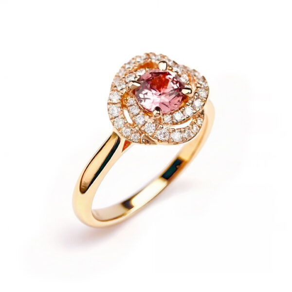 Bague fiançailles saphir rose orange et diamants Florentine