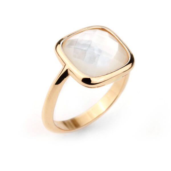 Bague nacre blanche et or rose Compagnie des Gemmes