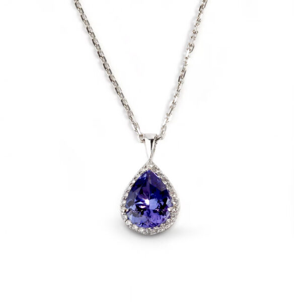 Pendentif tanzanite poire entourage diamants Compagnie des Gemmes