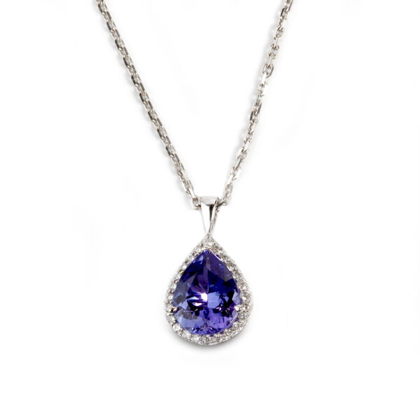 Pendentif tanzanite poire entourage diamants Compagnie des Gemmes